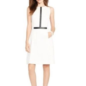 Lauren Ralph Lauren cream knit dress leather trim